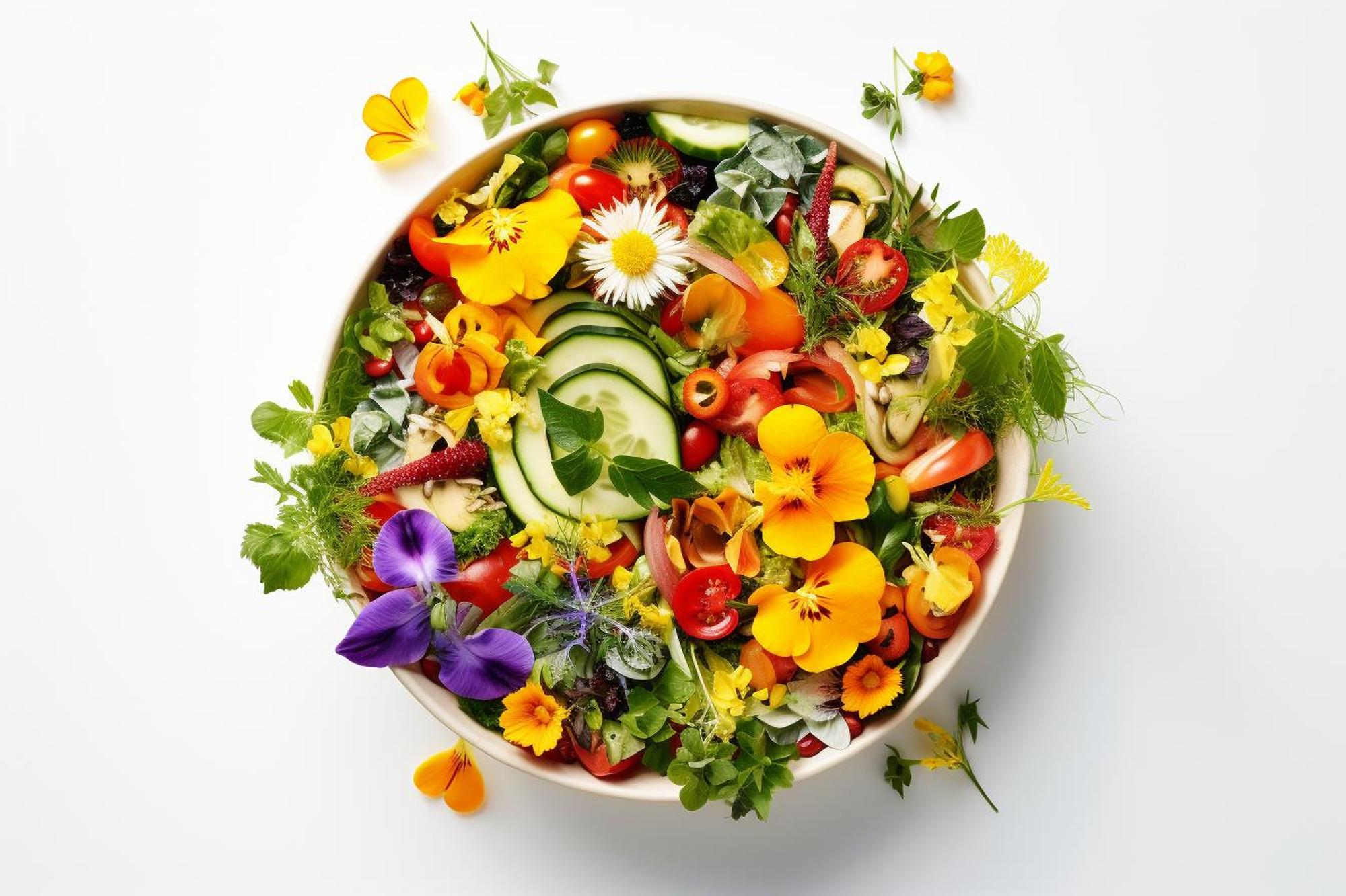 Bowl of colorful quick salad with herbs