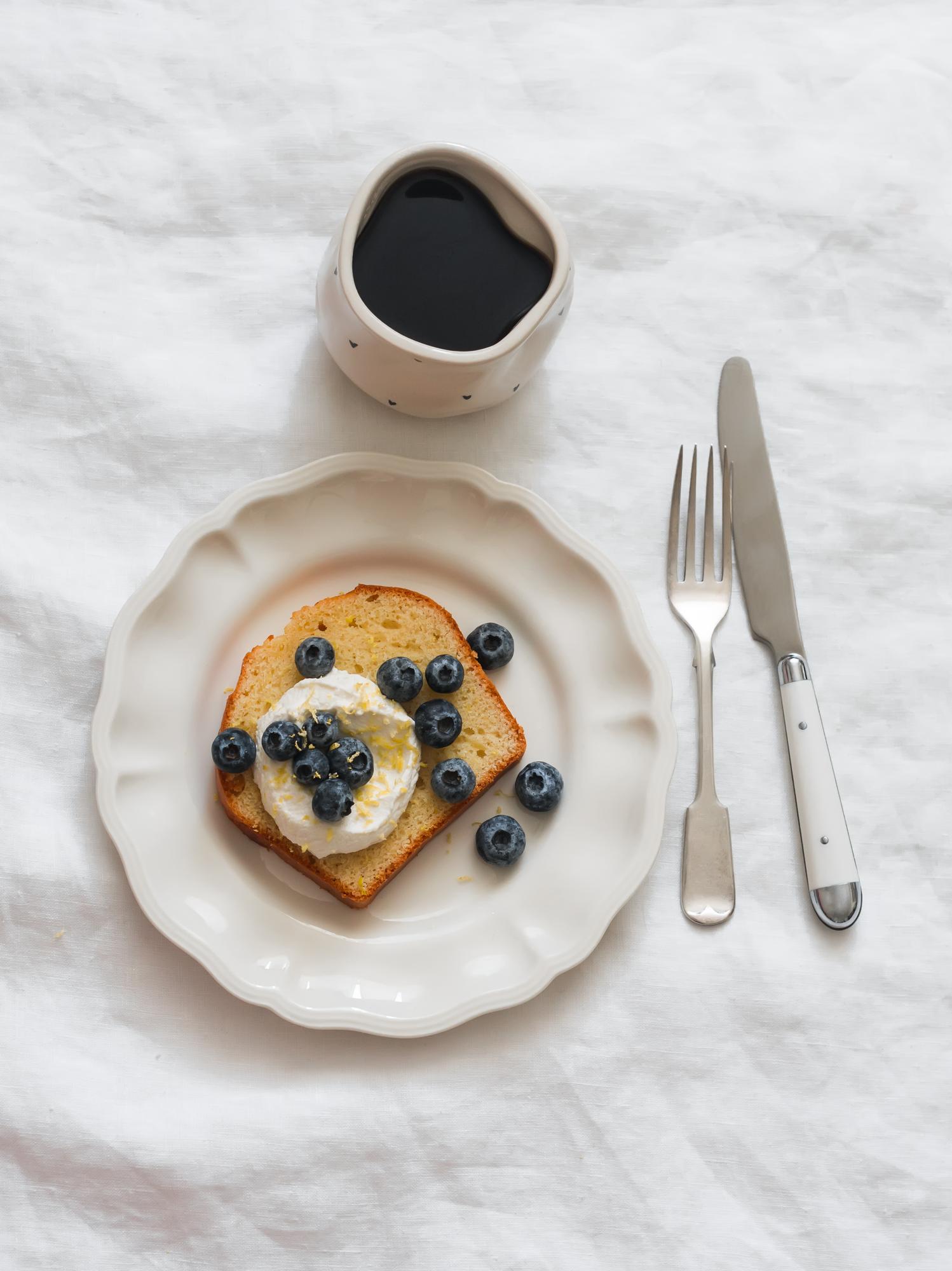 Breakfast plate and coffee in minimal setup